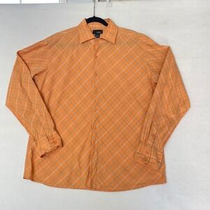 Utopia Plaid Button Up Long Sleeve Cotton Casual Shirt Orange‎ Mens Large